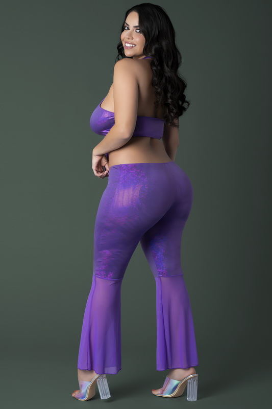 Plus Size Eclectic Purple Halter Wrap Top & Flair Pant Set image 3