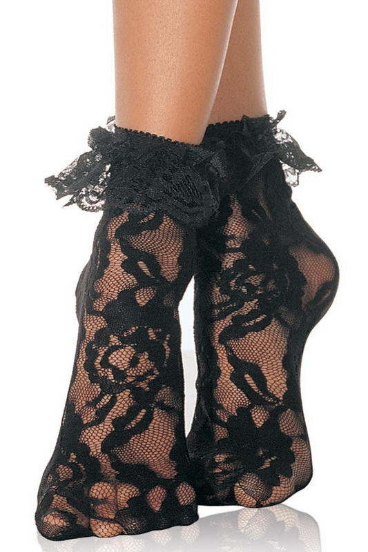 Black Ruffle Top Lace Anklet Blowout Deal