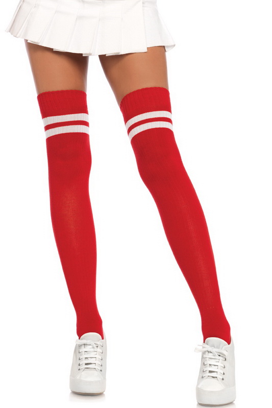 Red Ribbed Athletic Thigh Highs Blowout Deal