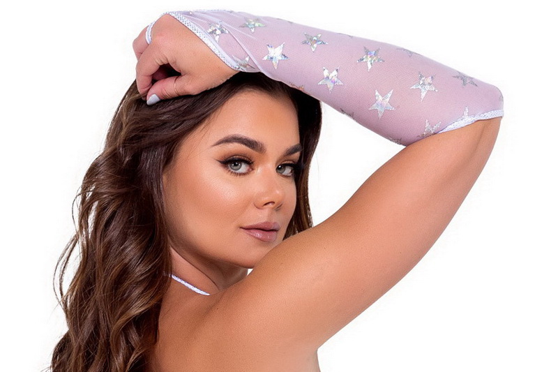 White & Silver Stars Mesh Gloves Blowout Deal