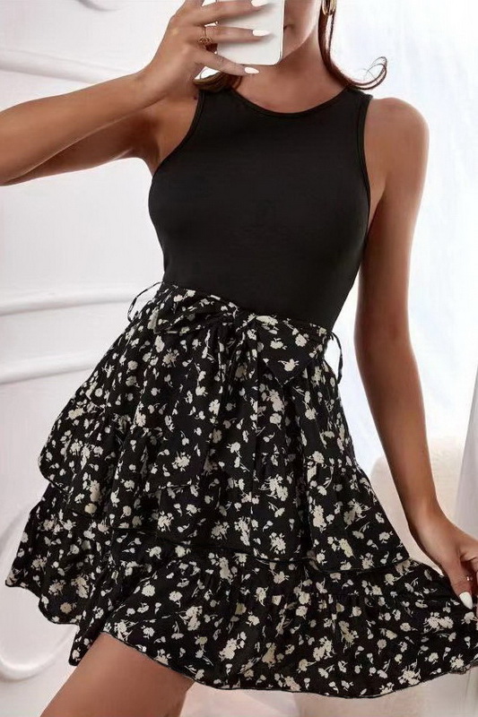 Black & Floral Tiered Summer Dress Blowout Deal