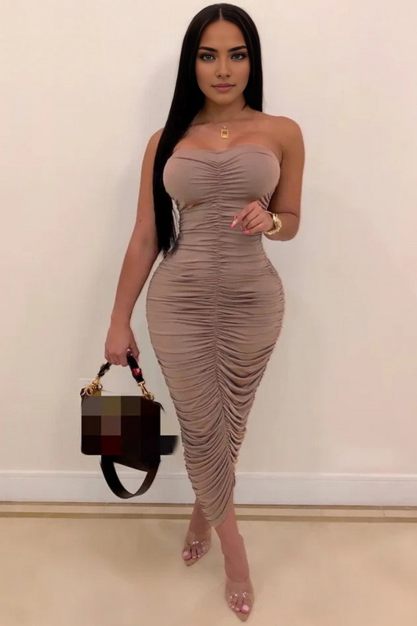 Mauve Ruched Strapless Bodycon Dress Blowout Deal