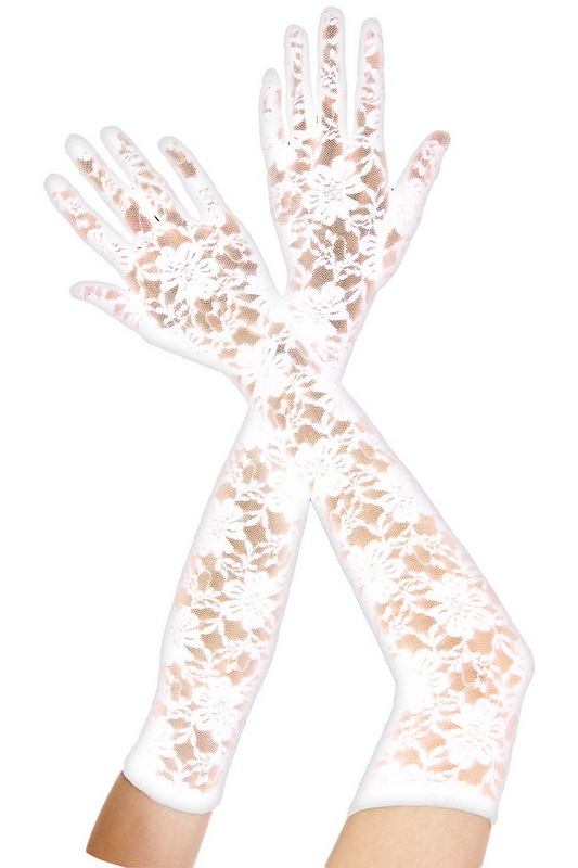 White Extra Long Lace Gloves Blowout Deal
