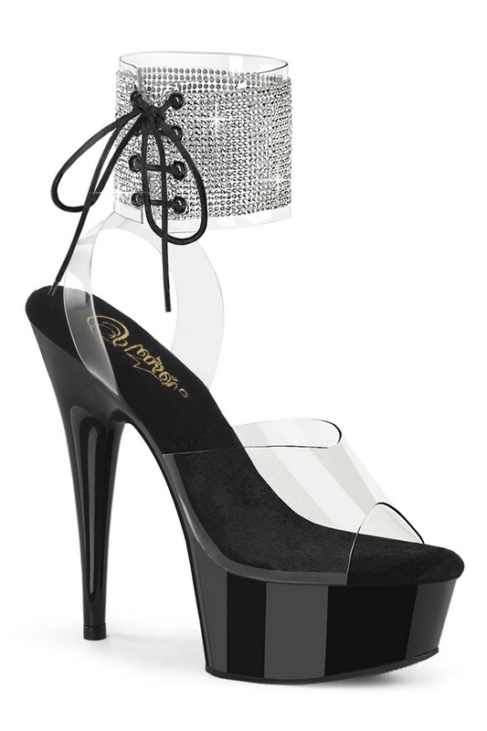 Black 6" Rhinestone Ankle Cuff Sandal Blowout Deal
