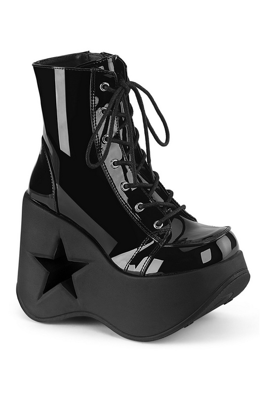 Black Pat Star Cut 5" Wedge Lace Up Ankle Boot Blowout Deal