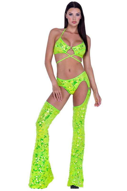 Sexy Sequins Neon Yellow Criss Cross Top Blowout Deal