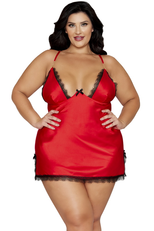 Plus Size Flaming Red Satin Charmeuse Lingerie Chemise Blowout Deal