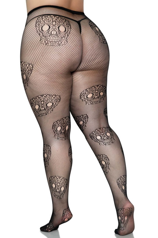 Plus Size Lace Skull Fishnet Tights image 1