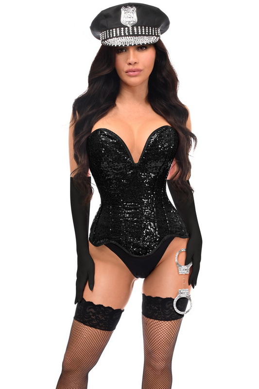 Plus Size Top Drawer Black Sequin Corset Cop Costume