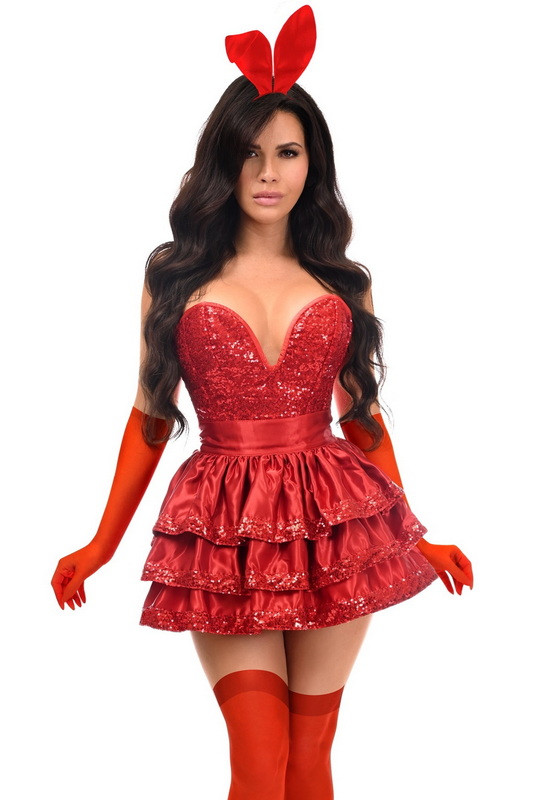 Plus Size Top Drawer Red Sequin Bunny Corset & Skirt Costume