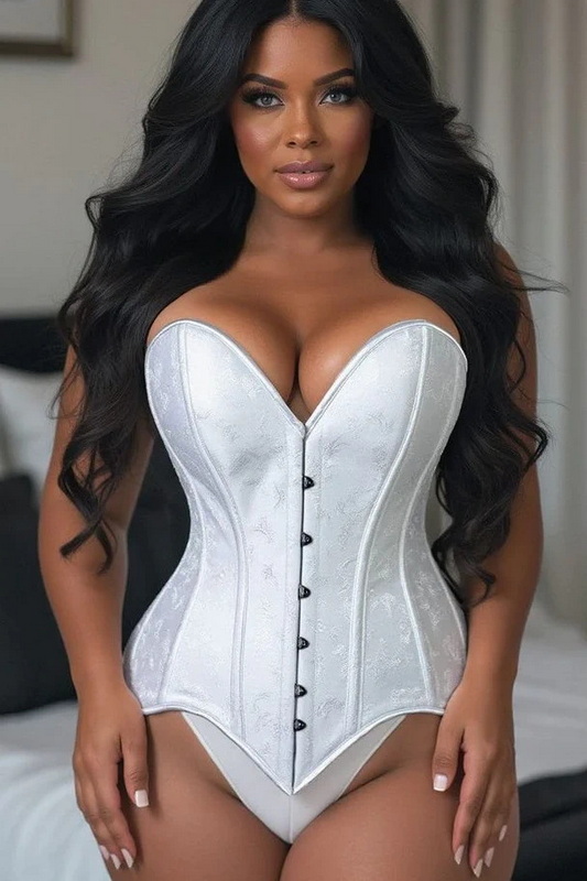 Plus Size Lavish White Brocade Overbust Corset