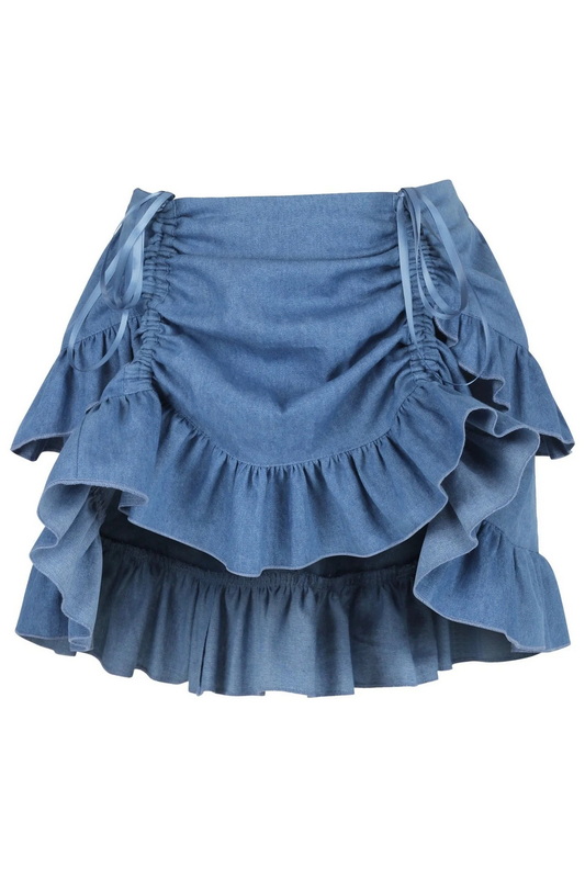Blue Denim Ruched Bustle Skirt
