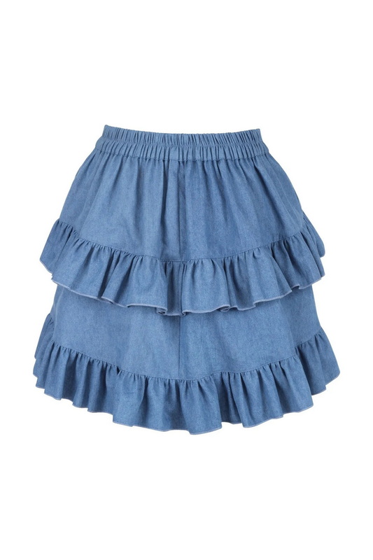 Blue Denim Ruched Bustle Skirt image 1