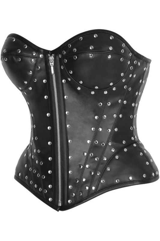 Top Drawer Faux Leather Steel Boned Bustier Corset With Rivets image 1
