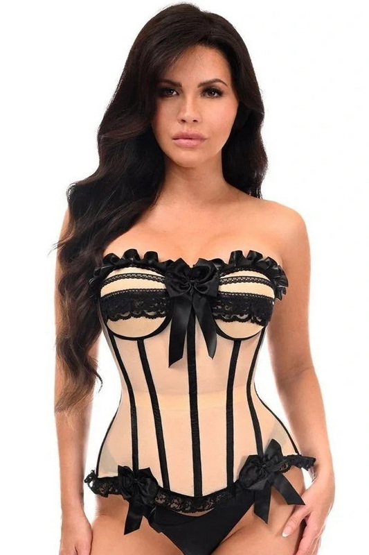 Top Drawer Steel Boned Nude & Black Mesh Bustier Corset image 1