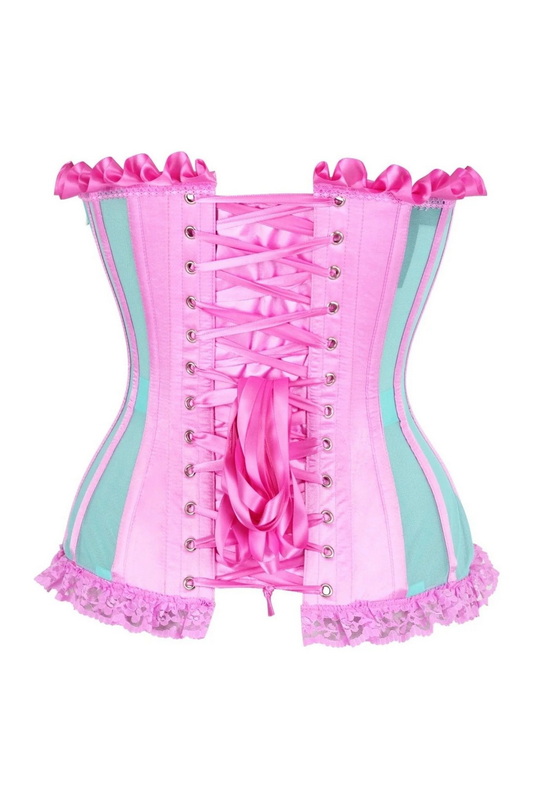 Top Drawer Steel Boned Mint & Pink Mesh Bustier Corset image 2