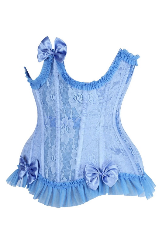 Plus Size Top Drawer Steel Boned Blue Lace Burlesque Underbust Corset image 1