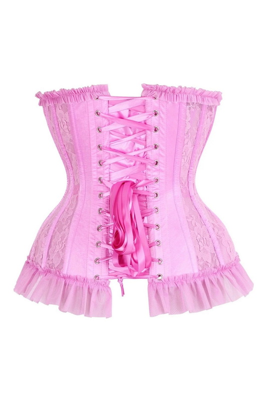 Plus Size Top Drawer Steel Boned Pink Lace Burlesque Underbust Corset image 2