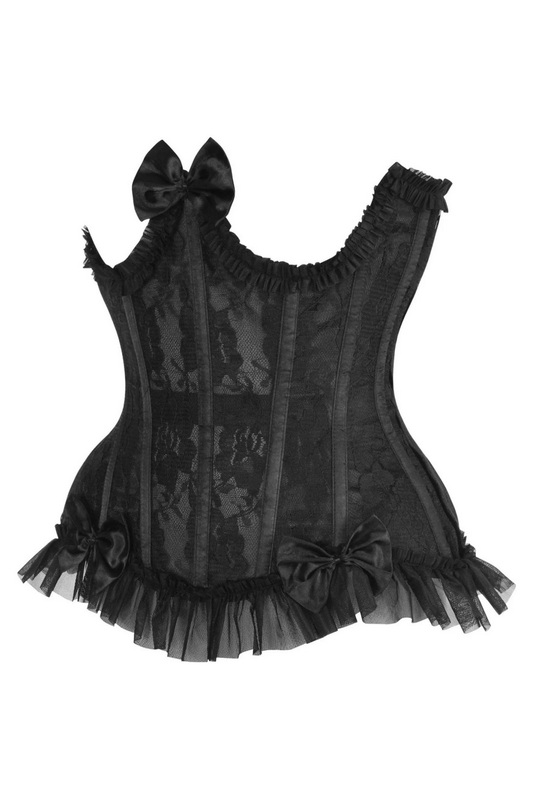 Plus Size Top Drawer Steel Boned Black Lace Burlesque Underbust Corset image 1