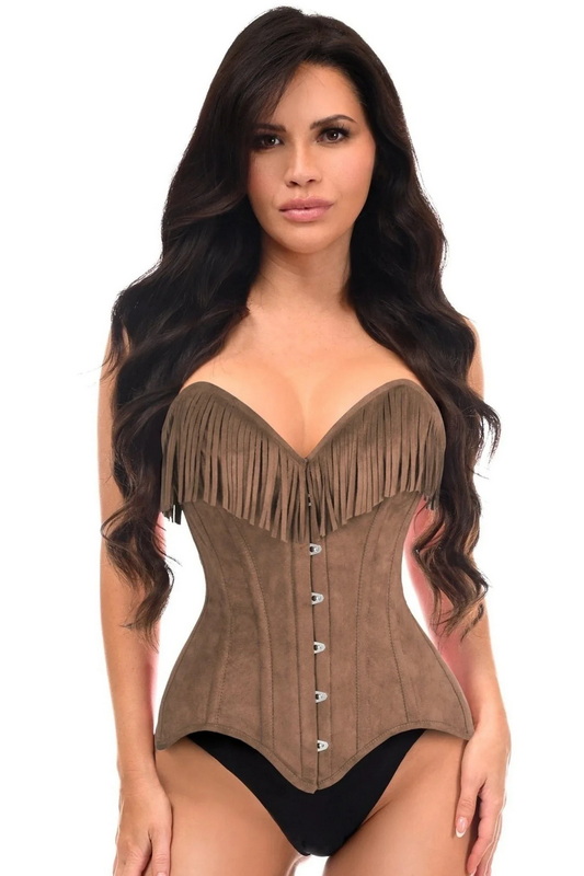 Top Drawer Tan Suede Steel Boned Overbust Corset image 3