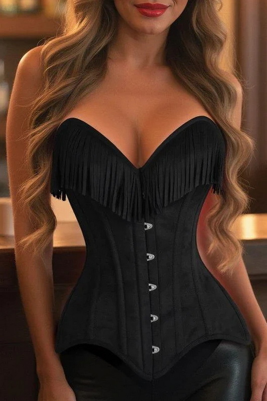 Top Drawer Black Suede Steel Boned Overbust Corset image 2