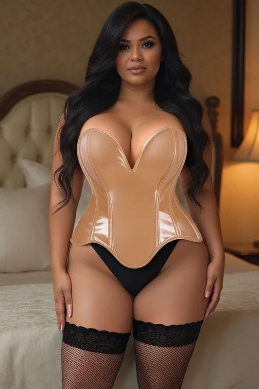 Plus Size Top Drawer Steel Boned Caramel Patent Overbust Corset