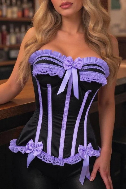 Top Drawer Black & Purple Satin Steel Boned Burlesque Corset image 1