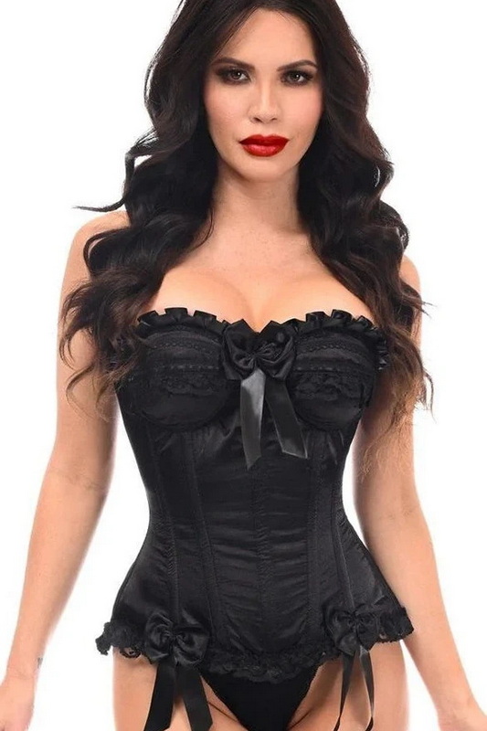 Top Drawer Black Satin Steel Boned Burlesque Corset image 2