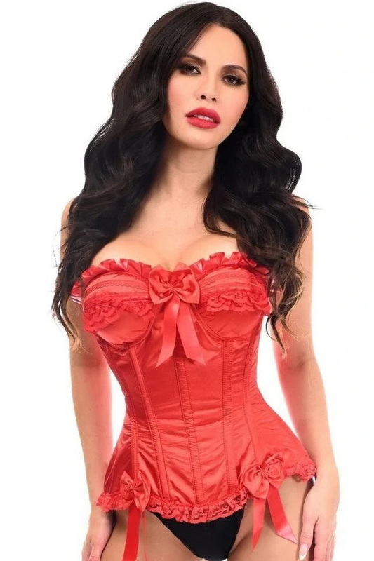 Plus Size Top Drawer Red Satin Steel Boned Burlesque Corset image 2