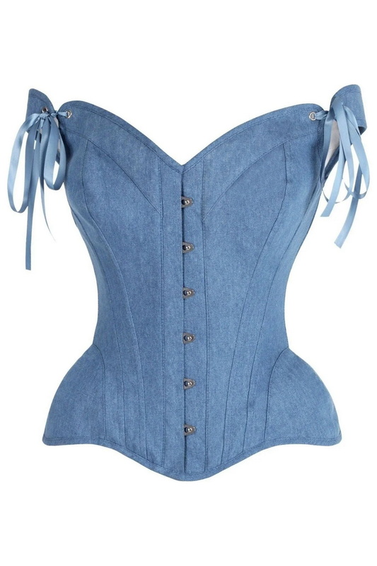 Top Drawer Blue Denim Steel Boned Corset