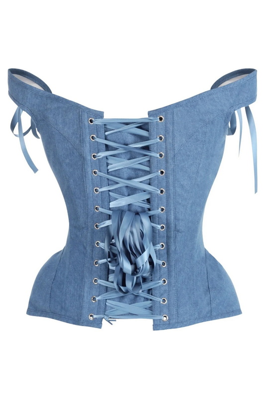 Top Drawer Blue Denim Steel Boned Corset image 2