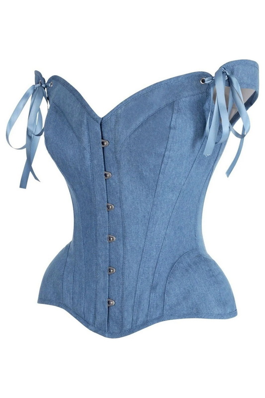 Plus Size Top Drawer Blue Denim Steel Boned Corset image 1