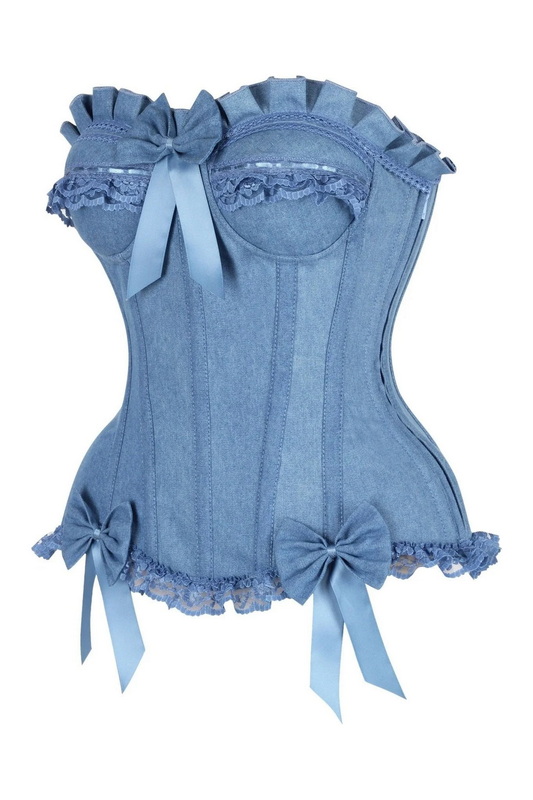 Top Drawer Blue Denim Steel Boned Burlesque Corset image 3