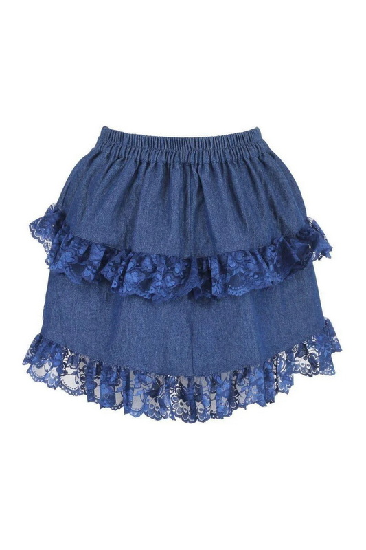 Dark Blue Denim Ruched Bustle Skirt With Lace image 1