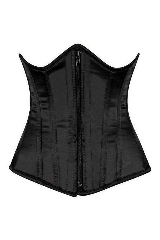 Plus Size Top Drawer Black Satin Underbust Steel Boned Corset Blowout Deal