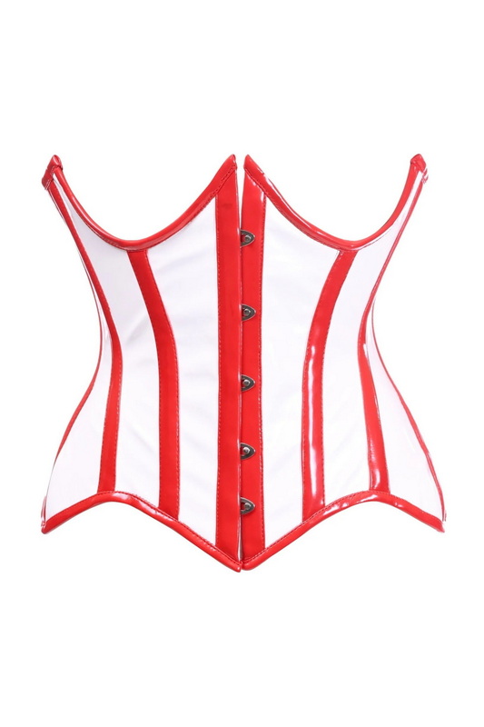 Plus Size Top Drawer White & Red Vinyl Patent PVC Underwire Curvy Cut Cincher Corset Blowout Deal