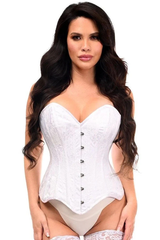 Plus Size Top Drawer White Satin & Lace Steel Boned Overbust Corset Blowout Deal image 1