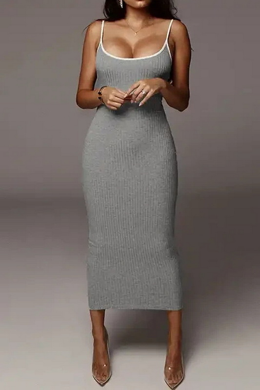 Grey Ribbed Long Knit Dress Blowout Deal