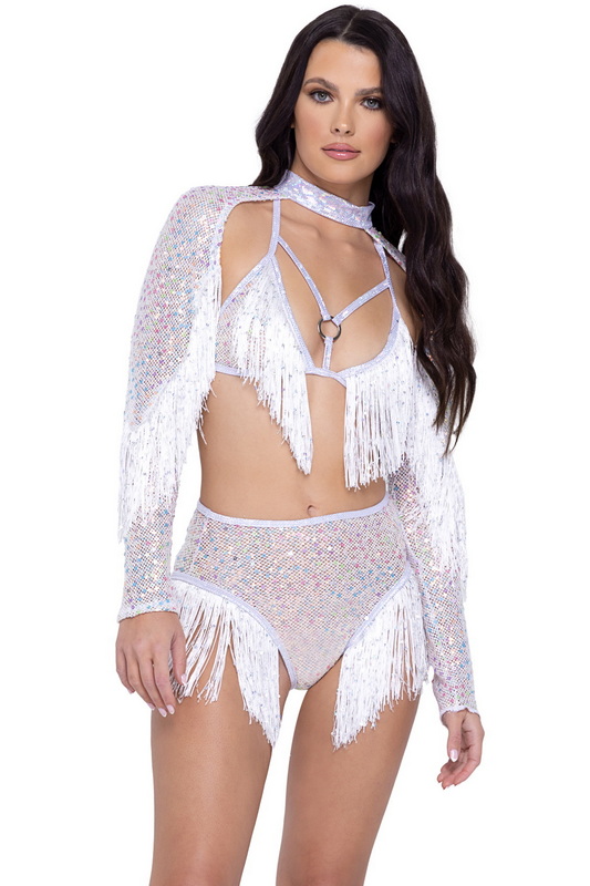 White Sequin Fringe Shrug Blowout Deal