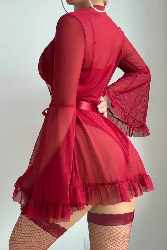 Sweet Escape Burgundy Open Crotch Lingerie Teddy & Lingerie Robe Set image 2