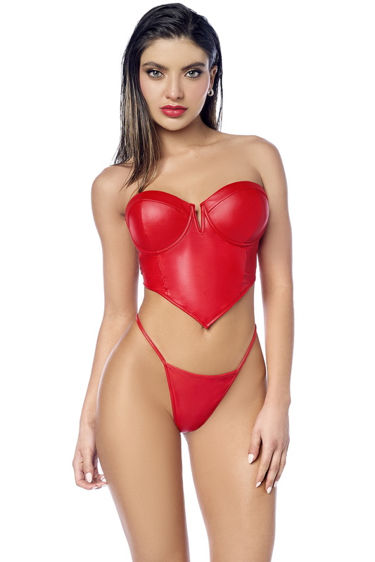 Lady Love Red Faux Leather Bustier Set