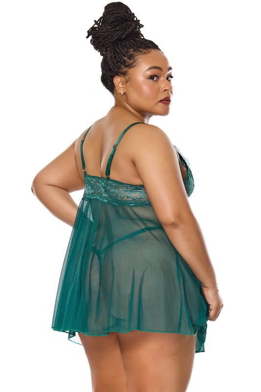 Plus Size Luxuriant Green Lingerie Babydoll Set image 2