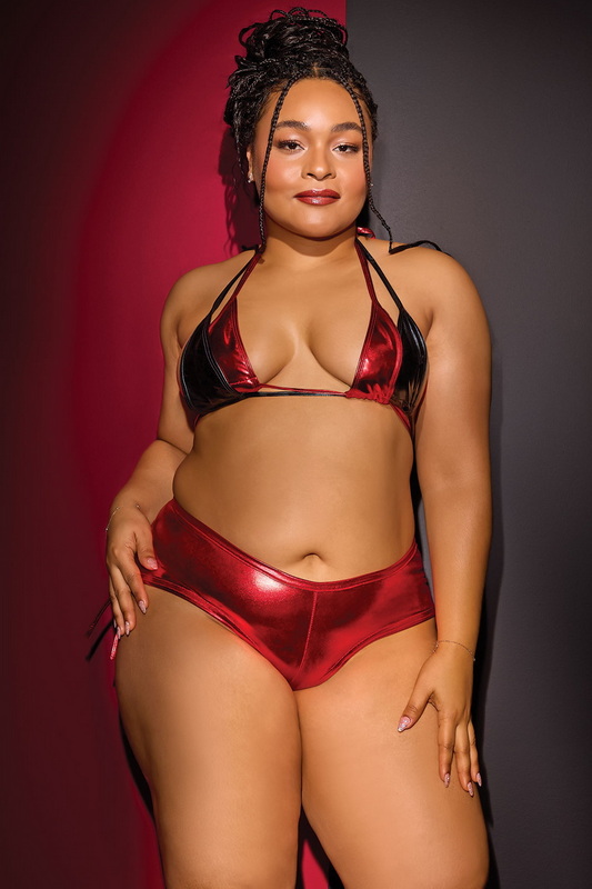Plus Size Micro Madness Red Metallic Lingerie Bra Set