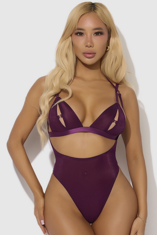 Plus Size Glance At Glam Plum Wireless Bralette Styled Lingerie Teddy image 5