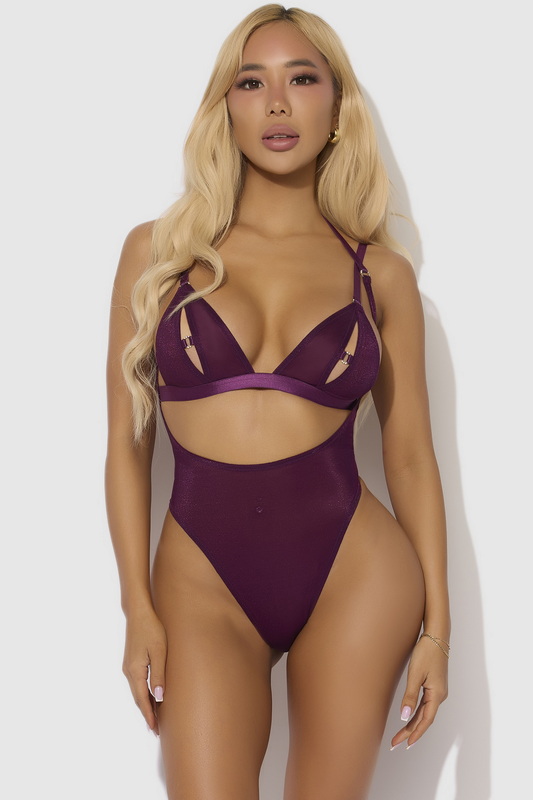 Plus Size Glance At Glam Plum Wireless Bralette Styled Lingerie Teddy image 7