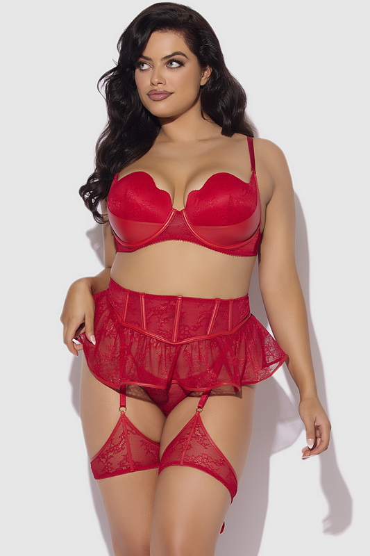 Plus Size Element Ease Red Corseted Skirt Garter Belt image 3