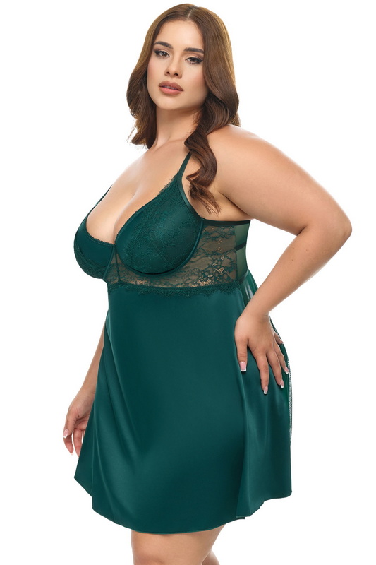 Plus Size Dawn Green Satin Babydoll