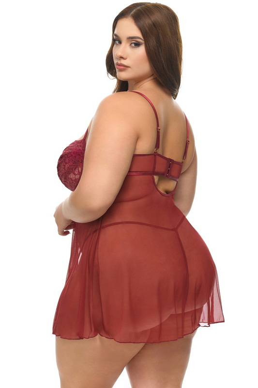 Plus Size Avery Red Sheer Babydoll image 2