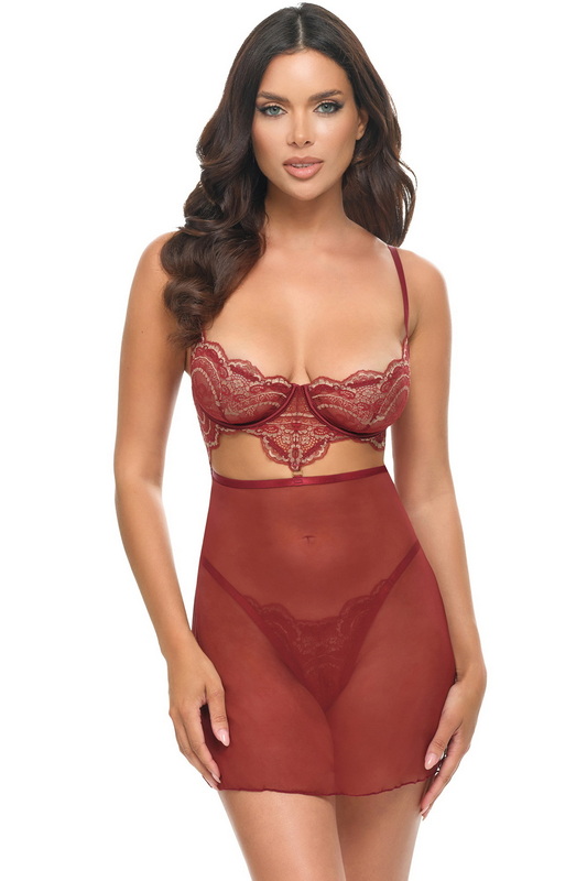 Arielle Red Sheer Lace Babydoll image 1