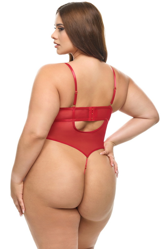 Plus Size Mariah Sheer Embroidered Red Teddy image 2